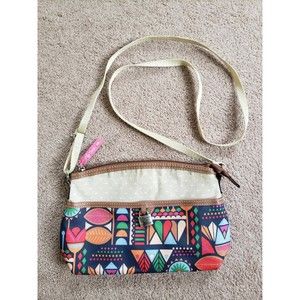 Lilly Bloom Colorful Aztec Design Lock Canvas Medium Crossbody Bag